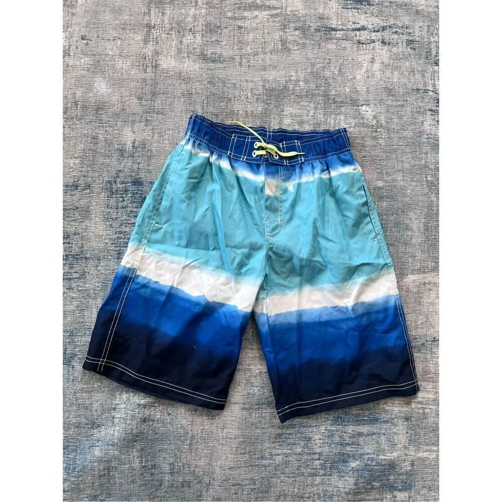 Crazy 8 Blue White Aqua Swim Trunks Boys Large (10 - 12)